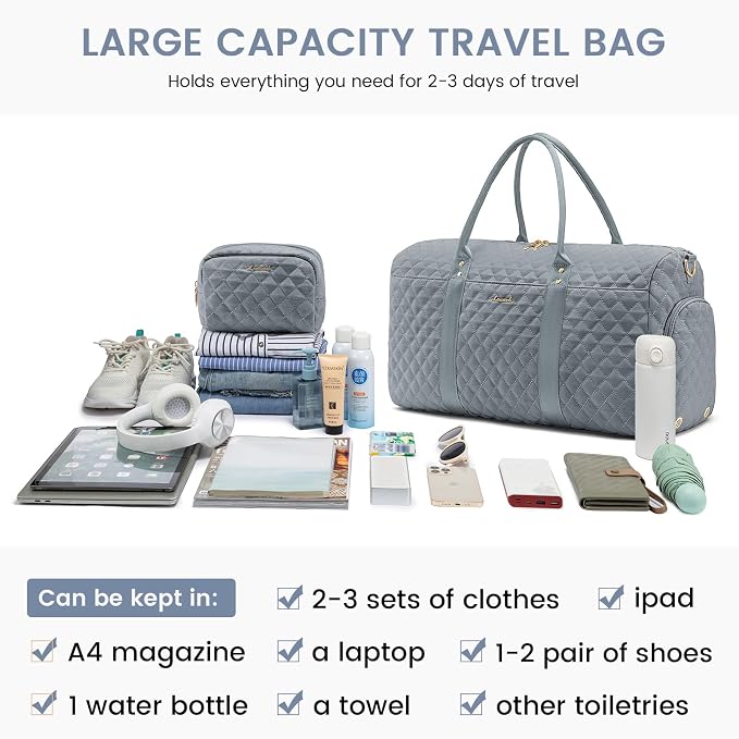 LOVEVOOK Travel Duffle Bag,Carry on Overnight Bag with Shoe Compartment,Weekender Bags for Women with Toiletry Bag,Gym Duffel Bag with Wet Pocket,Hospital Bags for Labor and Delivery - Image 7