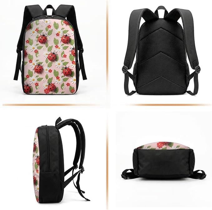 Cute Ladybug Backpack with Lunch Box Kids Girls 6-7/7-8 Daisy Flower Primary School Bookbags for 2nd Grade Kids 17in Book Bag Lunchbox Pencil Case Water Bottle Holder 4PCS Set - Image 2