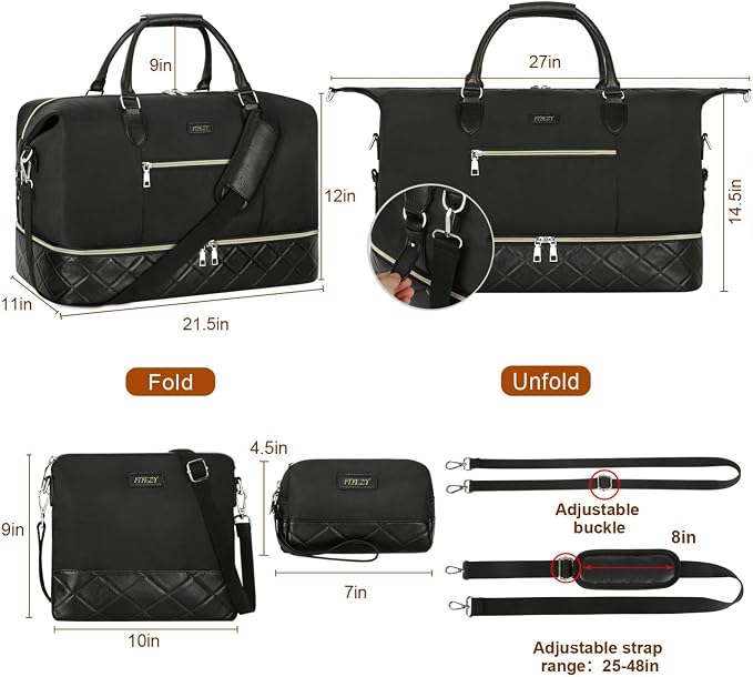 ITIEZY Weekender Overnight Bag for Women - Large Travel Duffel Bag with Shoe Compartment, Gym Duffel Bag Hospital Bag Carry On Tote Bags for Airplanes with Crossbody Bag Toiletry Bag 3Pcs Set - Image 6