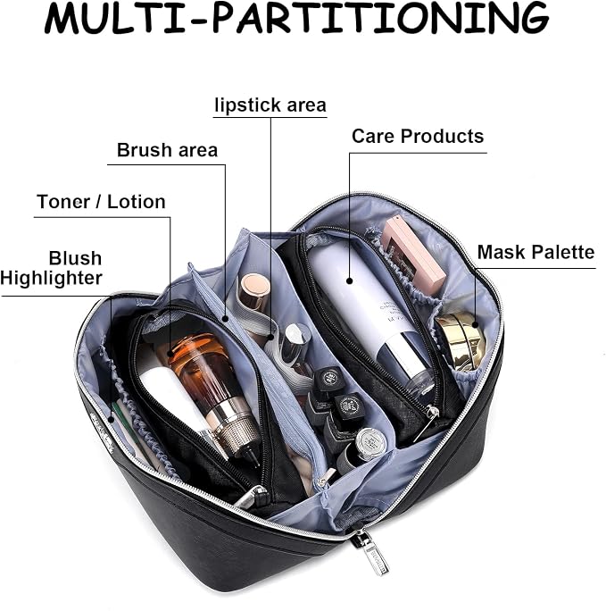 BOYATU Travel Makeup Bag Organizer Cosmetic Bag: 3 Pcs Set Make up Bags for Women with Handle - Waterproof Vegan Leather Toiletry Bags Travel Essentials Pouch with Compartments (C-01-Black) - Image 3