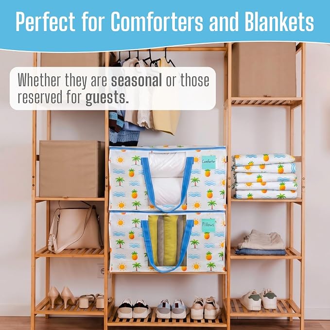 VENO 4 Pack Heavy Duty Moving Bags, Clothes and Comforter Storage Bags with Clear Window, College Dorm Essentials Packing Supplies, Foldable Boxes Alternative (Tropical Island, 4 Pack) - Image 8