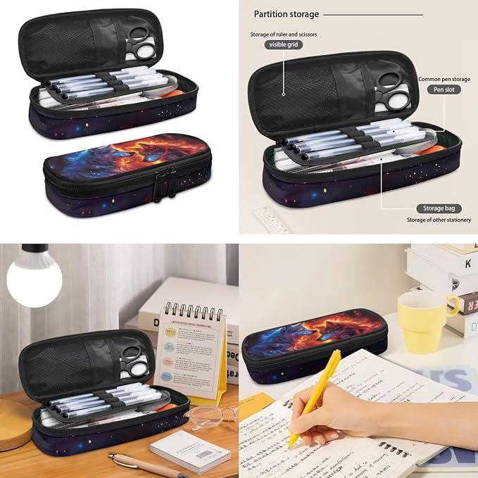 Cool Wolf Backpack Satchel 3 Pack Set Kids Teen Middle School Bookbag with Lunch Box Pencil Case Sudents Schoolbags Outdoor Travel Daypack Back Pack Set - Image 4
