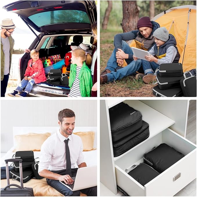 Gonex Compression Packing Cubes, 4pcs Expandable Storage Travel Luggage Bags Organizers(Black) - Image 9