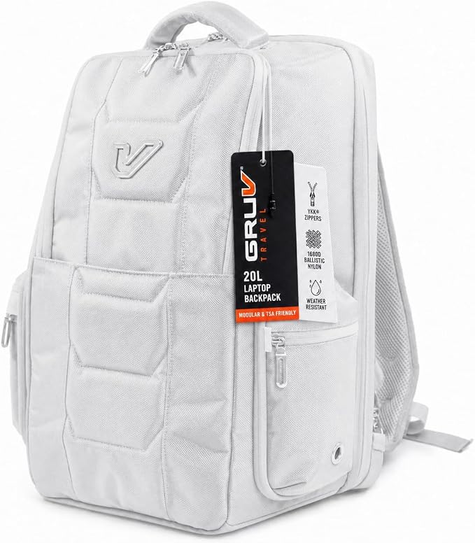 Gruv Gear Travel Laptop Backpack, 20L Silver Tech Backpack with Modular Storage Shelves, Dual Access Pockets & TSA-Friendly Design, Compact Carry-On Backpack for Work, Travel & Everyday Carry by Gruv+Gear