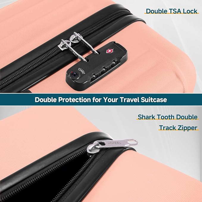 Hoteel 20Inch Luggage 3-piece Set, 360° Universal Suitcases with Wheels Hard Shell Suitcase with TSA Lock, Including Waterproof Luggage Bag, Travel Maletas for Men and Women,Pink - Image 5