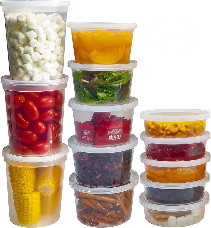 DuraHome Food Storage Containers with Lids 8oz, 16oz, 32oz Freezer Deli Cups Combo Pack, 44 Sets BPA-Free Leakproof Round Clear Takeout Container Meal Prep Microwavable, Airtight Lids (Mixed Sizes) by DuraHome
