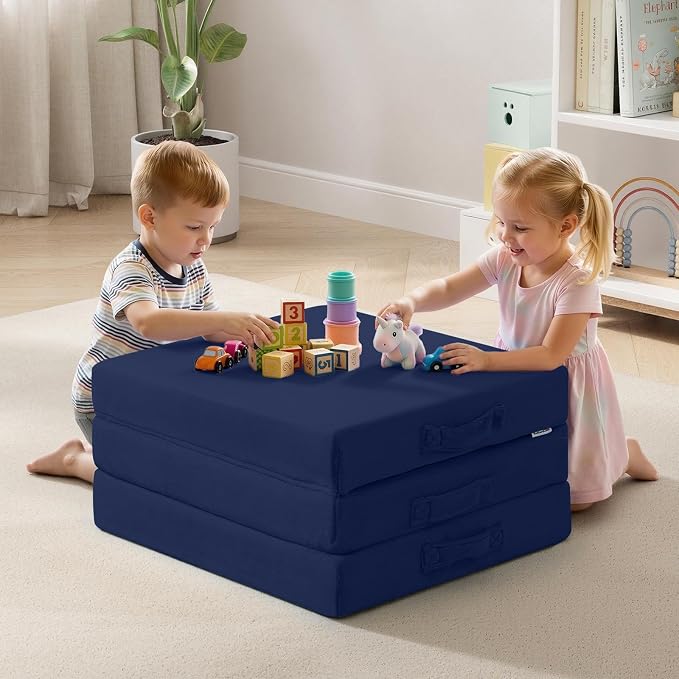MeMoreCool Foldable Floor Mattress for Kids Trifold, 75x25 Inch Navy | Trifold futon floor mattress for playroom, reading nook and travel, washable - Image 5