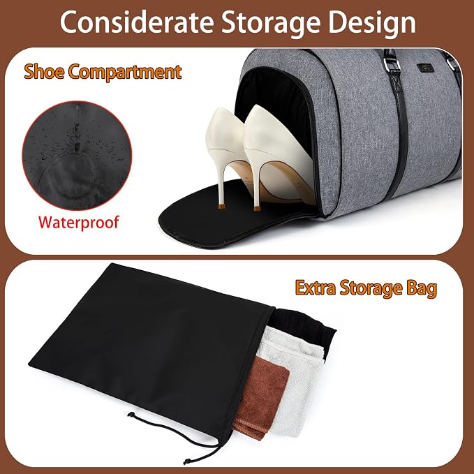 Convertible 2-in-1 Garment Bags for Travel, 50L Carry On Garment Duffle Bag With Shoe Compartment Large Weekender Bag for Women Men Hanging Suitcase Suit Travel Duffel Overnight Bags - Image 2