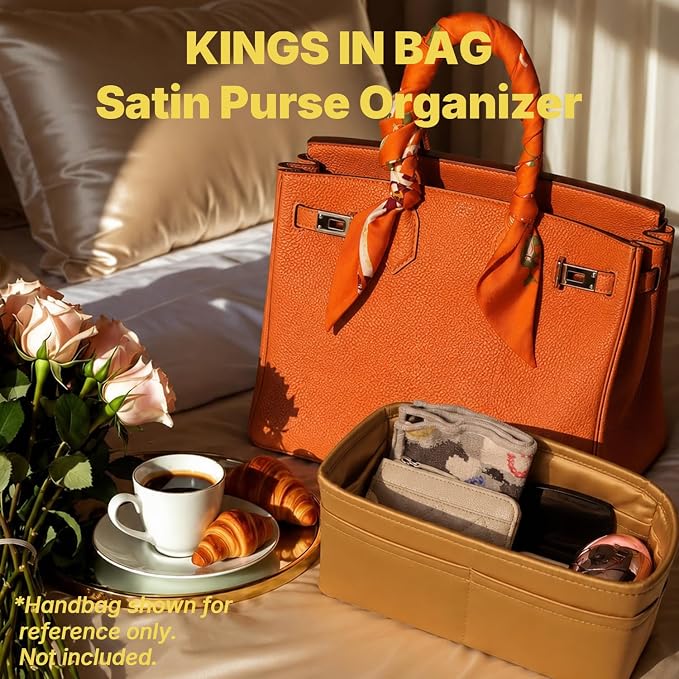 Satin Purse Organizer for Birkin 30 Retourne, Biscuit | Custom Fit, Multiple Pockets, Lightweight Purse Essentials, Ideal for Travel, Shopping, and Daily Use - Image 2