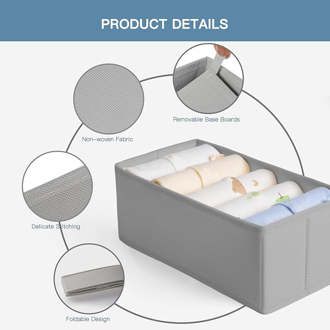 Criusia Drawer Organizer Clothes, 21 Pack Dresser Organizer for Baby Clothes, Underwear, Sock- Foldable Closet Organization and Storage Dividers Bins for Nursery, Bedroom (Grey) - Image 4