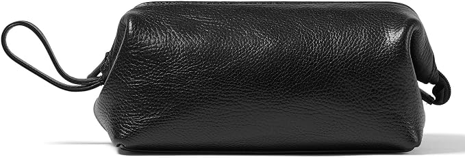 Leatherology Premium Ebony Framed Toiletry Bag – Full Grain Leather Dopp Kit for Men with Wide-Mouth Opening, Interior & Exterior Zippered Pockets, Water-Resistant Lining by Leatherology