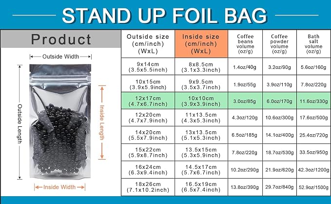 FERENLI 100 Pieces Stand Up Clear Front Zipper Lock Resealable Aluminum Mylar Foil Plastic Packaging Bag for Zip Heat Sealable Lock with Tear Notch Long Term Food Storage 4.7x6.7 inch - Image 2