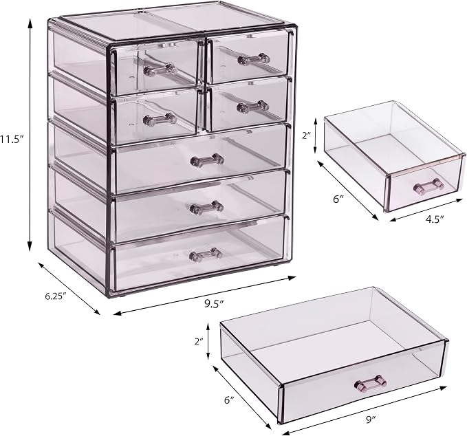 Sorbus Acrylic Makeup Organizer Set, 7-Drawer Vanity & Countertop Cosmetic Storage with Small & Wide Drawers, Purple Makeup Storage for Brushes, Lipsticks, Jewelry – Holiday Gift for Women & Teens - Image 3