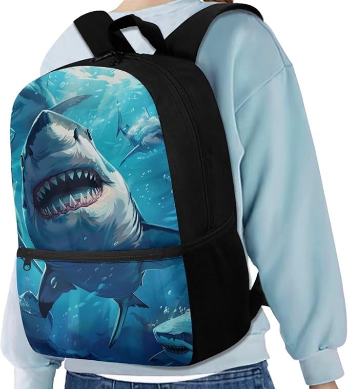 Shark Backpack for Boys Kids Backpack with Lunch Box Water Bottle Carrier and Large Pencil Case 4PCS Set Bookbag with Front Pocket for School Teens 17 inch Sturdy School Bag for Girls - Image 2