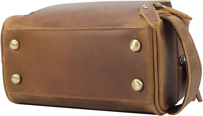Polare Vintage Full Grain Leather Handmade Travel Toiletry Bag for Men - Dopp Kit - Shaving Kit with YKK Metal Zippers A-Brown - Image 3
