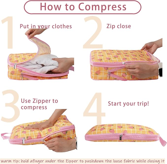 8 Pcs Compression Packing Cubes for Travel, Lightweight Waterproof Luggage Organizer Bags Set, Washable Packaging Cubes for Women Backpack Carry-On Suitcases - Image 2