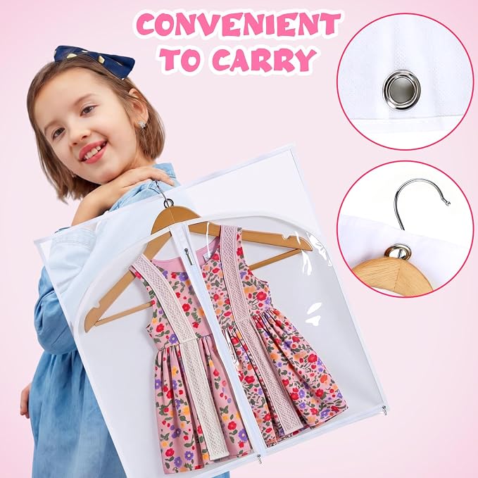 Geelin 14 Pcs Garment Bags for Dance Costumes PVC Clear with Zippers 20 x 40 Inch Garment Bag with Pockets Dance Costume Organizer Carrier for Storage Cover for Adult (White) - Image 4