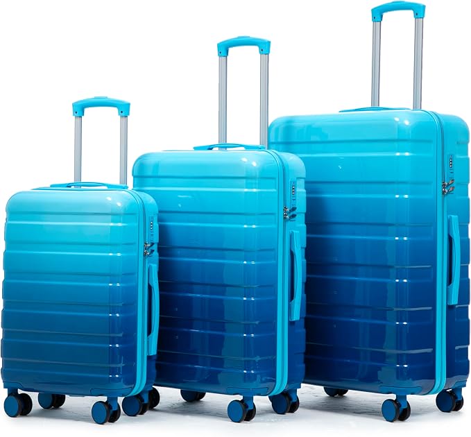 GDFStudio 20/24/28Inch 3 Piece Hardshell Luggage Set with 360°Spinner Wheels,Lightweight & Waterproof,Polycarbonate Carry On Suitcase with Combination Lock,Retractable Handle,Gradient Navy+Light Blue by GDFStudio