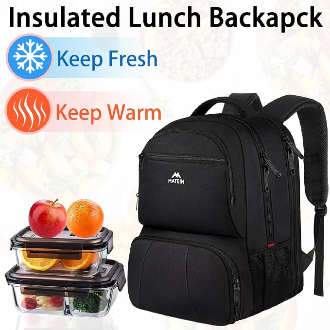 MATEIN Lunch Backpack for Men, 17 Inch Insulated Cooler Backpack with Lunch Compartment, Water Resistant Laptop Back Pack Computer Meal Prep Backpacks Mens Gifts Work Picnic College Travel - Image 5