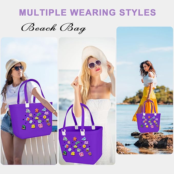 X-Large Rubber Beach Bag Travel Tote Bag with Waterproof Zipper Pocket, Washable Durable Rubber Beach Tote Mom gift - Image 2