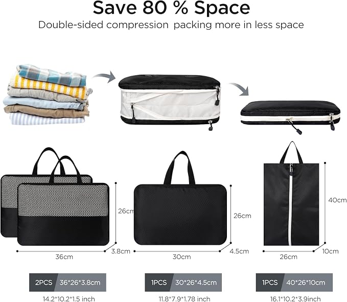 AiQInu 4-Piece Suitcase Organizer, Compression Packing Cube Space-Saving Expandable Ultralight Travel Organizer for Clothes, Shoes, Underwear Travel Set for Backpacks or Hand Luggage - Image 2