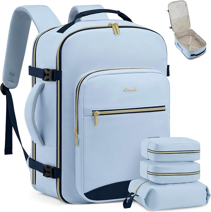 LOVEVOOK 50L Travel Backpack Flight Approved Carry on Backpack,3 Packing Cubes,Waterproof Personal Item Travel Bag,TSA Carry on Luggage Suitcase Travel Essentials,Gifts for Women & Men,fits 18" Laptop by LOVEVOOK