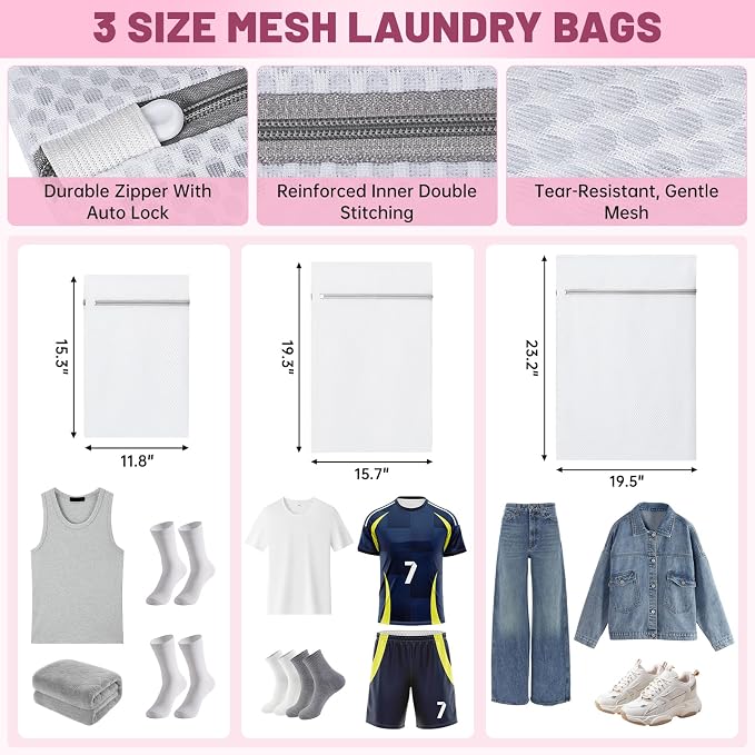 170L Laundry Backpack Bag with 3 Sizes Mesh Wash Bags Empty, Extra Large 2 in 1 Laundry Hamper Basket with Shoulder Straps, Freestanding Laundry Bag for College Dorm, Laundromat, Apartment (Pink) - Image 2