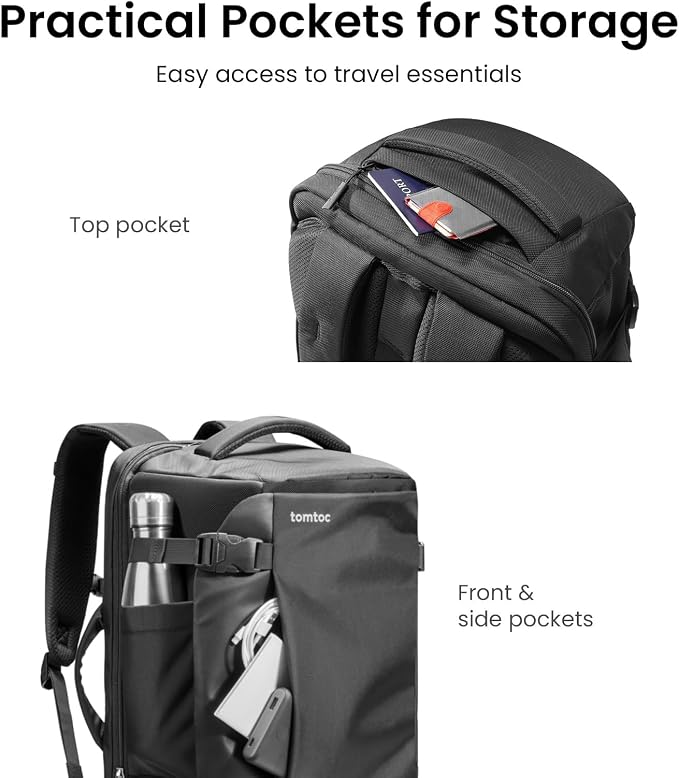 tomtoc 28/40L Travel Backpack, TSA Carry On/Personal Item Bag Flight Approved, Water-resistant Carry on Luggage, PFAS Free - Image 6