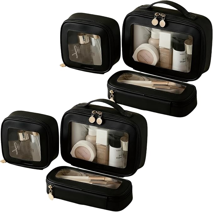 2 Complete Sets of 3-Size Makeup Bags | Premium Transparent & Waterproof Cosmetic Organizer Storage Bag | Travel Toiletry & Skincare Storage Set(Black, L+M+S) by LAZYTAIL