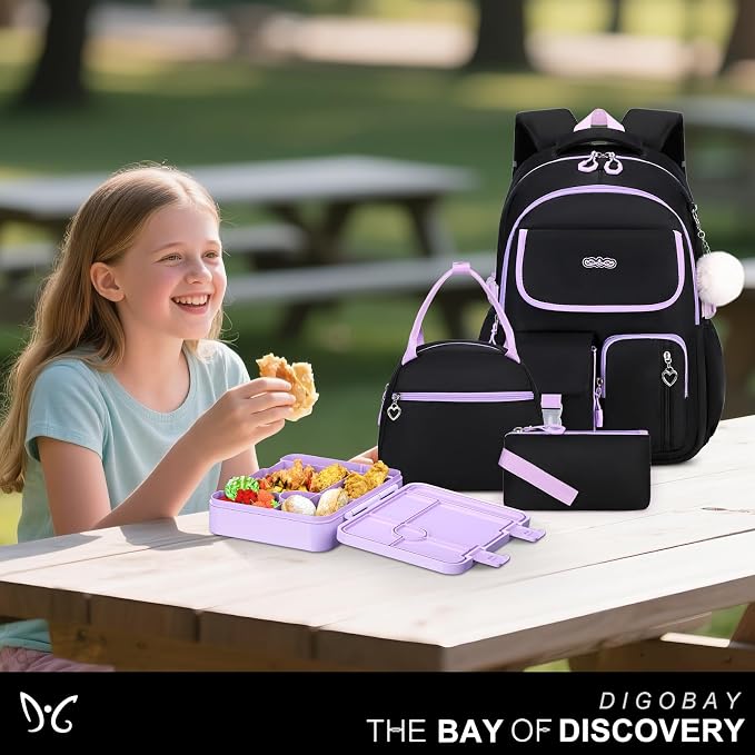 DIGOBAY Backpacks for Girls, 6PCS School Backpack with 43OZ Bento Box Lunch Bag Pencil Pouch for Teen Girls Kids Elementary Primary Middle High College Travel School bag Bookbag Set - Image 9