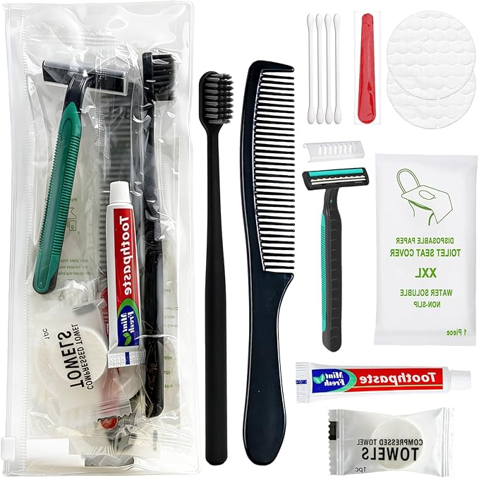 20 Sets Personal Hygiene Kit Bulk, Disposable Toothbrushes with Toothpaste, Comb, Shaving Razor, Towel, Cover, and Vanity Kit, Toiletry Kits Homeless Bulk Supplies for Women, Men, Travel, Homeless