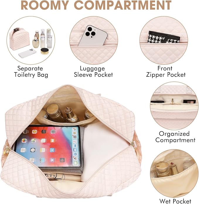 Weekender Overnight Bag Women: Large Travel Duffle Bag with Shoe Compartment & Wet Pocket Carry On Tote Bag Gym Duffel Bag with Toiletry Bag Bag for Hospital Beige - Image 5