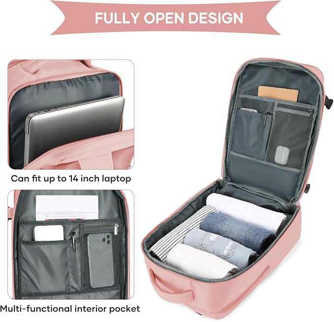 coowoz Large Travel Backpack For Women Men,Carry On Backpack,Hiking Backpack Waterproof Outdoor Sports Rucksack Casual Daypack Travel Essentials Pink - Image 6