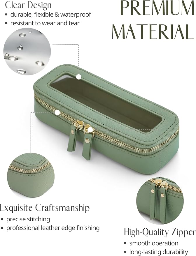 Popvibe Clear Makeup Bag Travel Cosmetic Case Transparent Toiletry Bag with Zipper, Portable Make Up Organizer Traveling Compact Car Bag for Essentials, Sage Green, Slim - Image 2