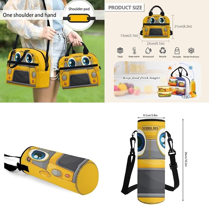 4 Pcs School Bus Schoolbag With Lunch Box Pencil Case Water Bottle Holder Pouch for Boy 6-8,Preschool Children School Backpack Elementary School Bookbag Casual Daypack - Image 4