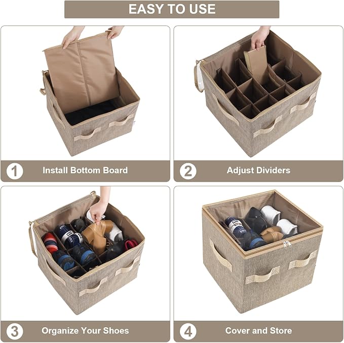 Moteph Shoe Organizer for Closet - Shoe Storage Organizer for Closet Organization with Clear Cover & Adjustable Dividers, Shoe Rack & Basket - (Light Brown, Small - 12 Pairs) - Image 3
