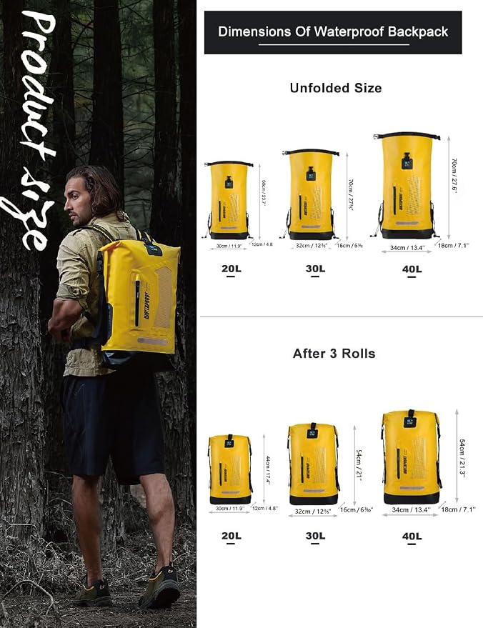 IDRYBAG Waterproof Backpack for Men 20L/30L/40L, Floating Dry Bag Kayak, Dry Backpack Hiking - Image 4