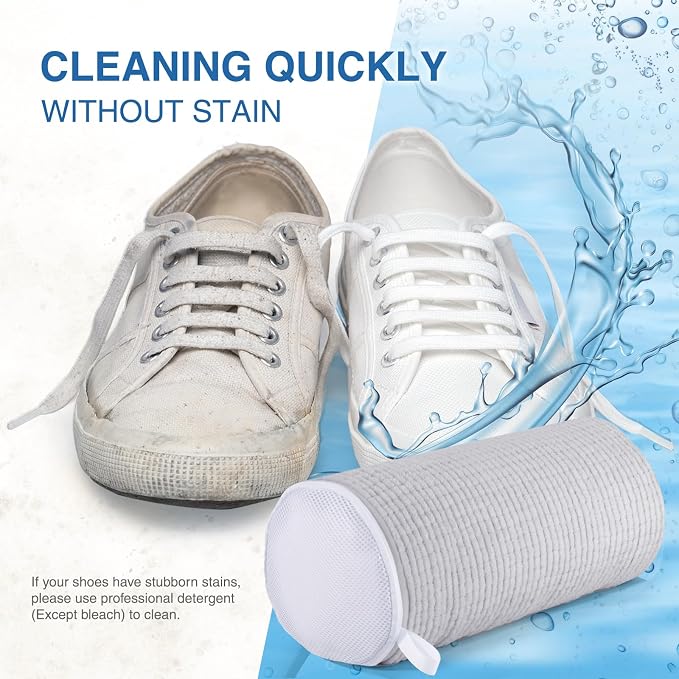 Teletrogy Shoe Laundry Bags for Washing Machine, Reusable Laundry Shoe Bag for Washer and Dryer, Fluffy Fibers 360° Wrap Around Cleaning, Adjustable Protective Shoe Trees - Home Dorm Travel, Gray - Image 4