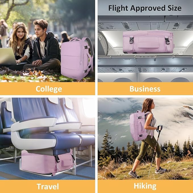 Taygeer Large Backpack for Women Travel Bag, Carryon Bag for Airplane | Luggage Backpack for College with 15.6inch Laptop Compartment & Shoe Pouch, Travel Essentials for Business, Orchid Purple - Image 9