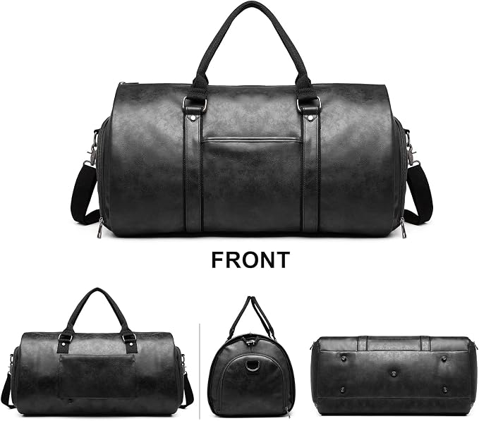 Carry on Garment Bags for Travel Leather Garment Duffle Bag Convertible Mens Suit Travel Bags with Shoe Compartment,Waterproof,Perfect for Business Travel/Husband Gifts (Black) - Image 4