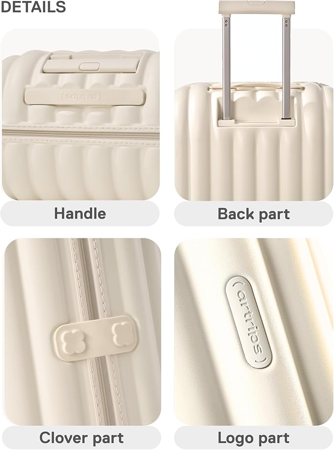 artrips Carry On Luggage 20 Inch for Business Travel & Short Trips, Italian-Inspired Lightweight Hard Shell Suitcase, German PC Matte Shell, Airline Approved, TSA Lock, White - Image 8