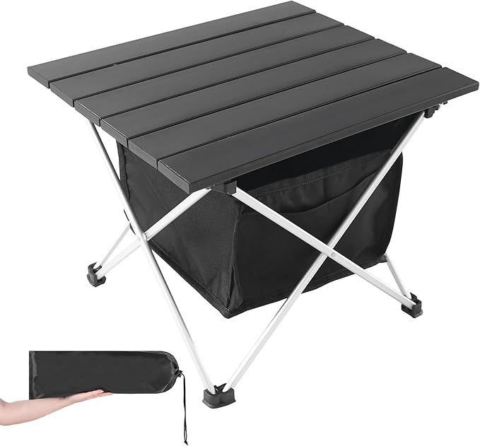 Grope Portable Camping Table Ultralight Aluminum Camp Table with Storage Bag,Beach Table for Sand with Carrying Bag,Prefect for Outdoor,Picnic,BBQ,Cooking,Festival (Black with Storage Bag-S) by Grope