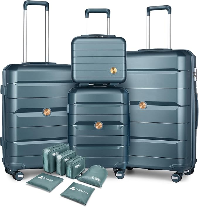 Somago Luggage Sets and Packing Cube Travel Set Lightweight Hardside Polypropylene Suitcases with Double Spinner Wheels and TSA Lock,Ice Blue by SOMAGO