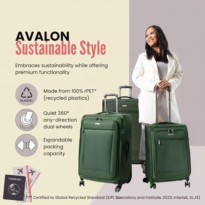 Ricardo Beverly Hills Avalon Softside Medium Check-In Luggage Made with Sustainable 100% Recycled PET (rPET), Lightweight, Eco-Friendly Travel, Expandable, Dual Spinner Wheels, Juniper Green, 28-inch - Image 7