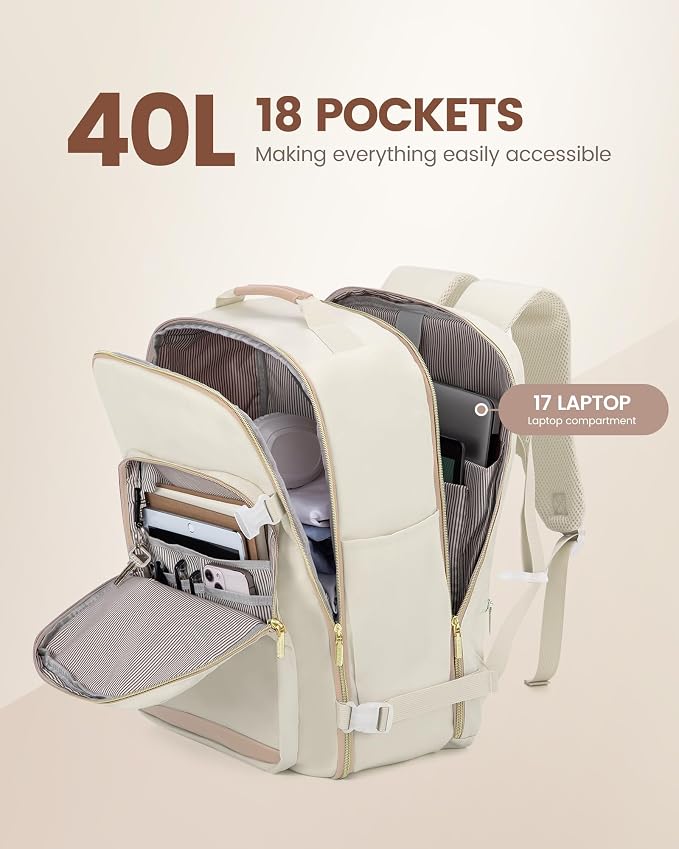 LOVEVOOK 40L Travel Backpack Flight Approved Carry on Backpack,3 Packing Cubes,Waterproof Personal Item Travel Bag,TSA Carry on Luggage Suitcase Travel Essentials,Gifts for Women & Men,fits 17" Laptop - Image 3