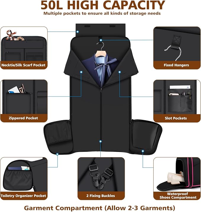 Convertible Garment Duffel Bags for Travel, 4-in-1 Carry on Duffle Bag for Women with Backpack Straps & Waterproof Shoe Pocket, Hanging Suit Dress Weekender Bag for Business, Wedding, 3pcs - Image 4