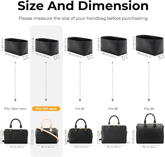 Purse Organizer Insert for LV Speedy Nano Handbag,Custom Fit Inside Premium Matte Black Lightweight WaterResistant Tote Bag Insert with Cup Holder Accessories - Image 2