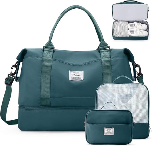 Weekender Bags for Women,Travel Duffle Overnight Bag with Shoe Compartment | Personal Item Carry On Bag,Gym Bag,3 Pcs Set by SYCNB