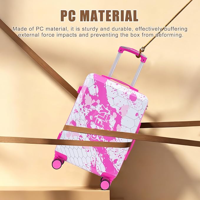 Hardside Luggage Sets, Lightweight Stripes Suitcase with Spinner Wheels, Pink-PC - Image 2