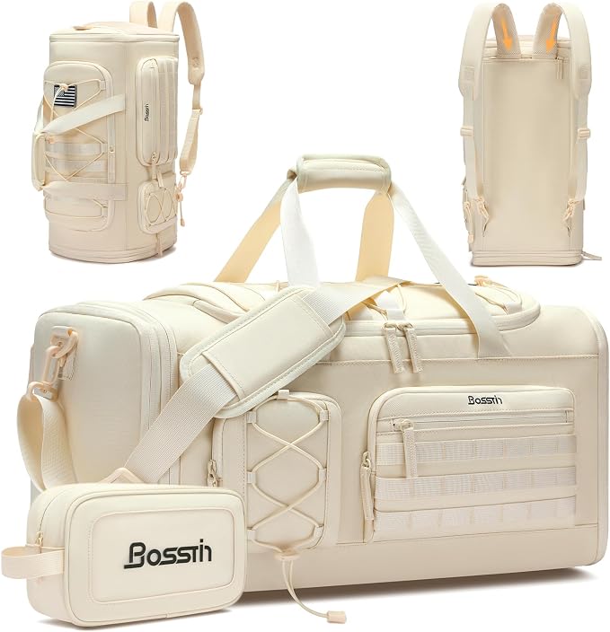 Bosstin Gym Bag for Women & Men, 45L Travel Duffle Sports Duffel Bag Gym Weekender Overnight Backpack with Shoe Compartment (4Beige) by BOSSTIN